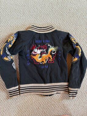 Vtg 90's PSJ Dragon Embroidery Souvenir Jacket Sukajan Style Bomber Small